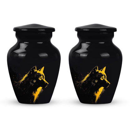 Black Personalized Wolf Cremation Urn for Adult - 10-inch, 200 cu in - Yatskia