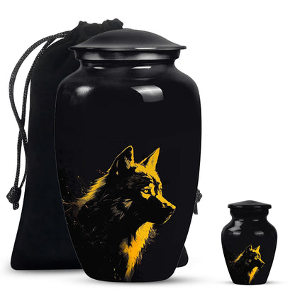 Black Personalized Wolf Cremation Urn for Adult - 10-inch, 200 cu in - Yatskia