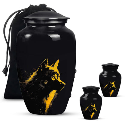Black Personalized Wolf Cremation Urn for Adult - 10-inch, 200 cu in - Yatskia