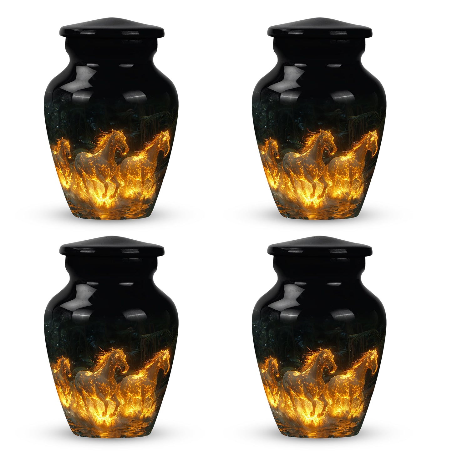 Horse Urn for Human Ashes, Glowing Fiery Horses Running Through Water, Cremation Urn