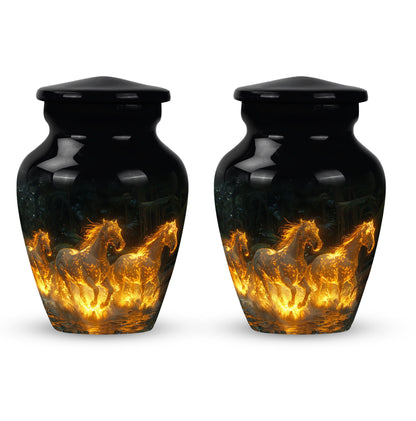 Horse Urn for Human Ashes, Glowing Fiery Horses Running Through Water, Cremation Urn