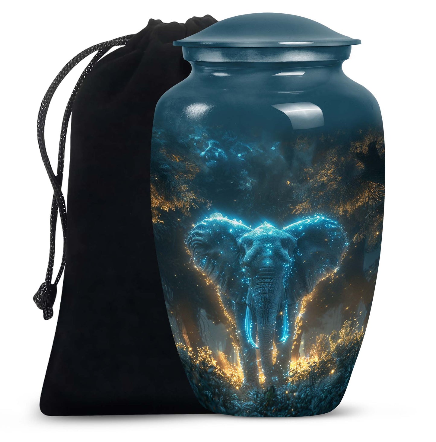 Blue Personalized Elephant Cremation Urn for Adults - 10-inch, 200 cu in - Yatskia