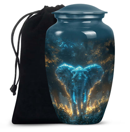 Blue Personalized Elephant Cremation Urn for Adults - 10-inch, 200 cu in - Yatskia