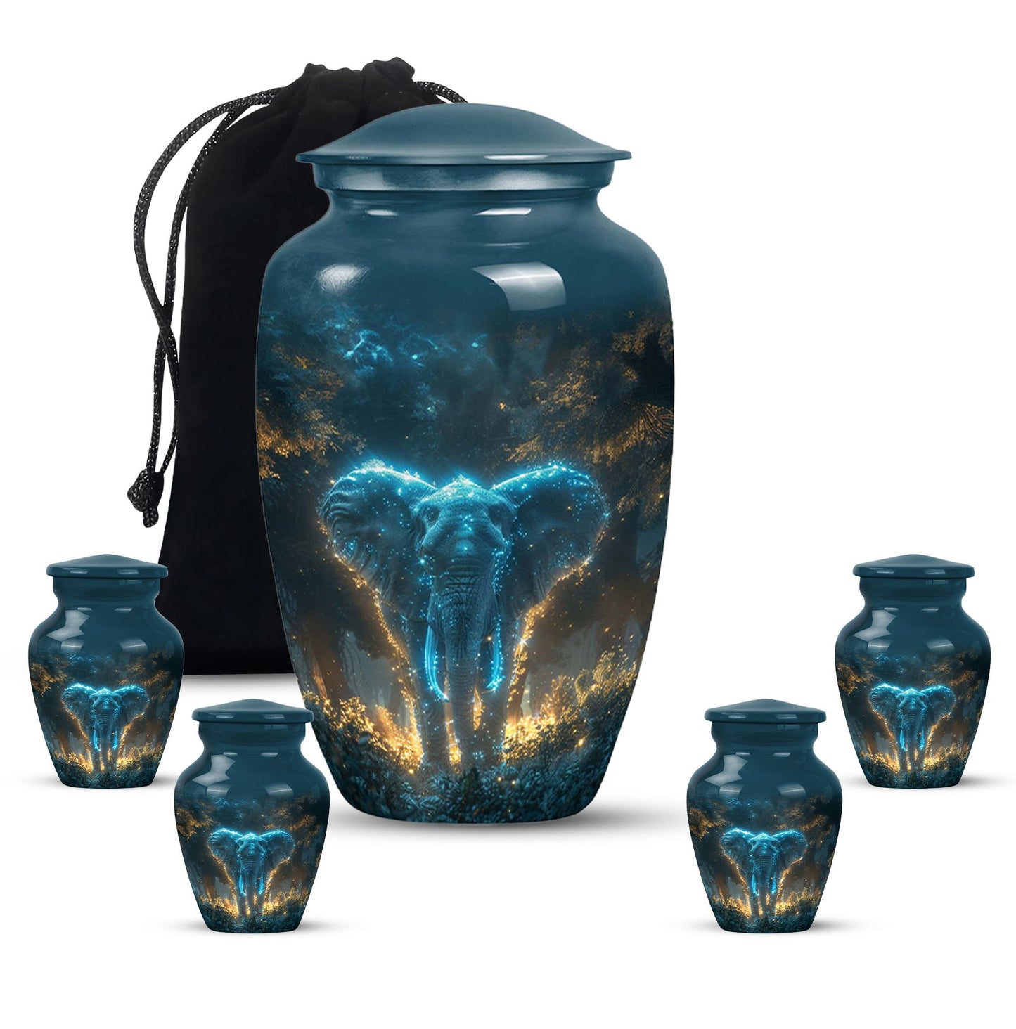 Blue Personalized Elephant Cremation Urn for Adults - 10-inch, 200 cu in - Yatskia