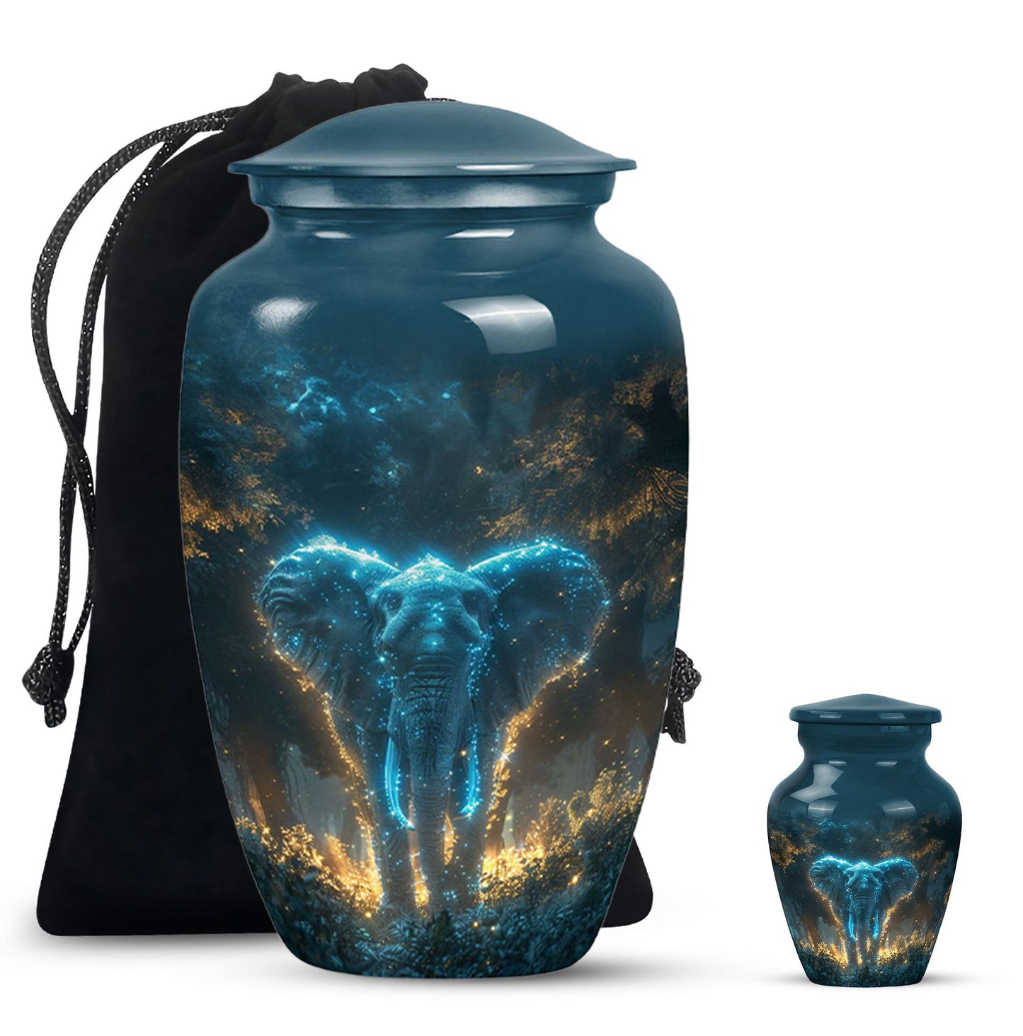Blue Personalized Elephant Cremation Urn for Adults - 10-inch, 200 cu in - Yatskia
