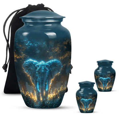 Blue Personalized Elephant Cremation Urn for Adults - 10-inch, 200 cu in - Yatskia