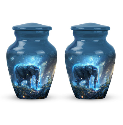 Blue Personalized Elephant Cremation Urn for Men & Women - 10-inch, 200 cu in - Yatskia