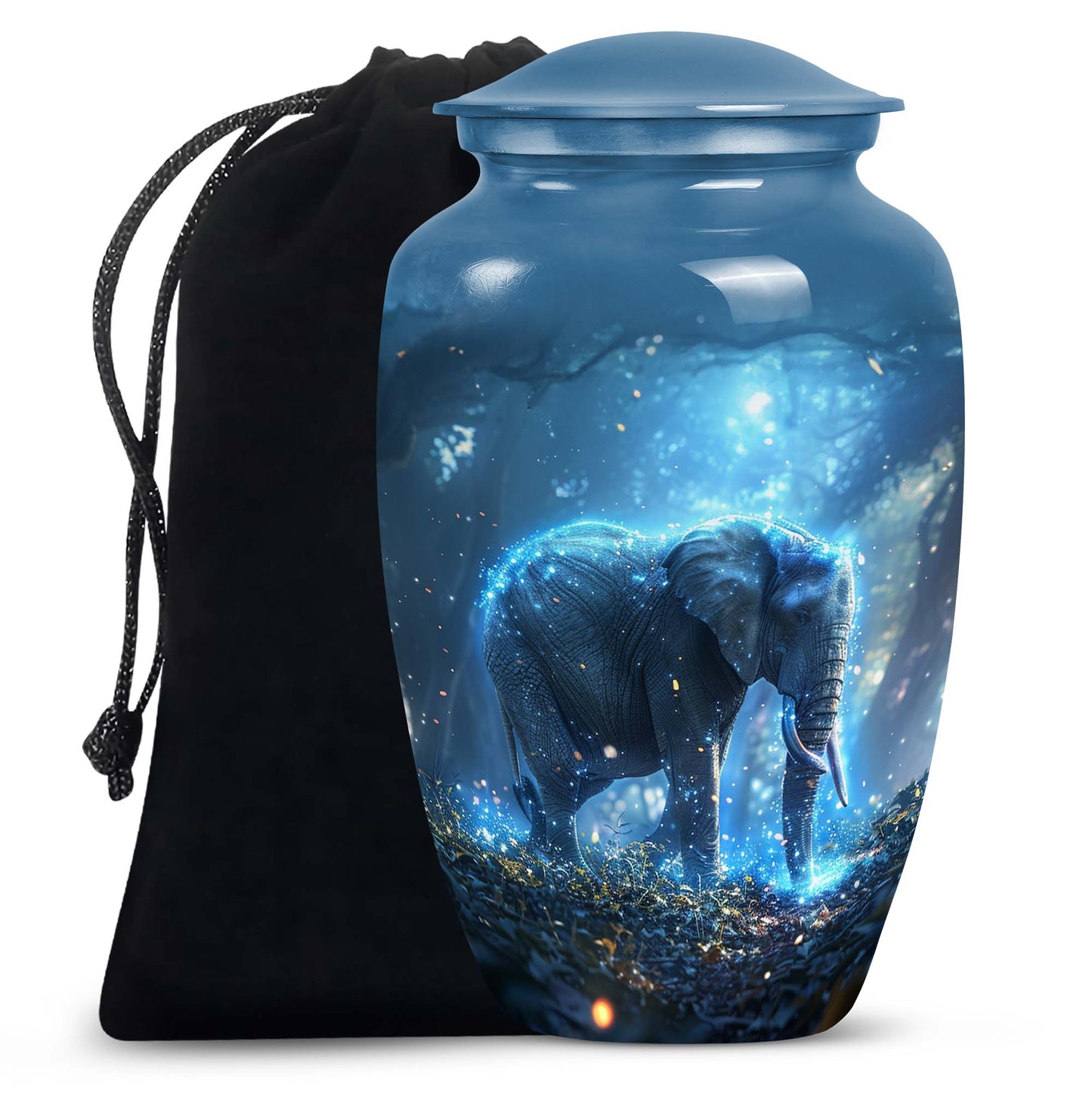 Blue Personalized Elephant Cremation Urn for Men & Women - 10-inch, 200 cu in - Yatskia