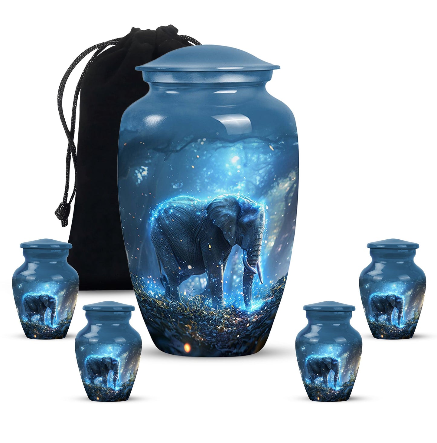 Blue Personalized Elephant Cremation Urn for Men & Women - 10-inch, 200 cu in - Yatskia