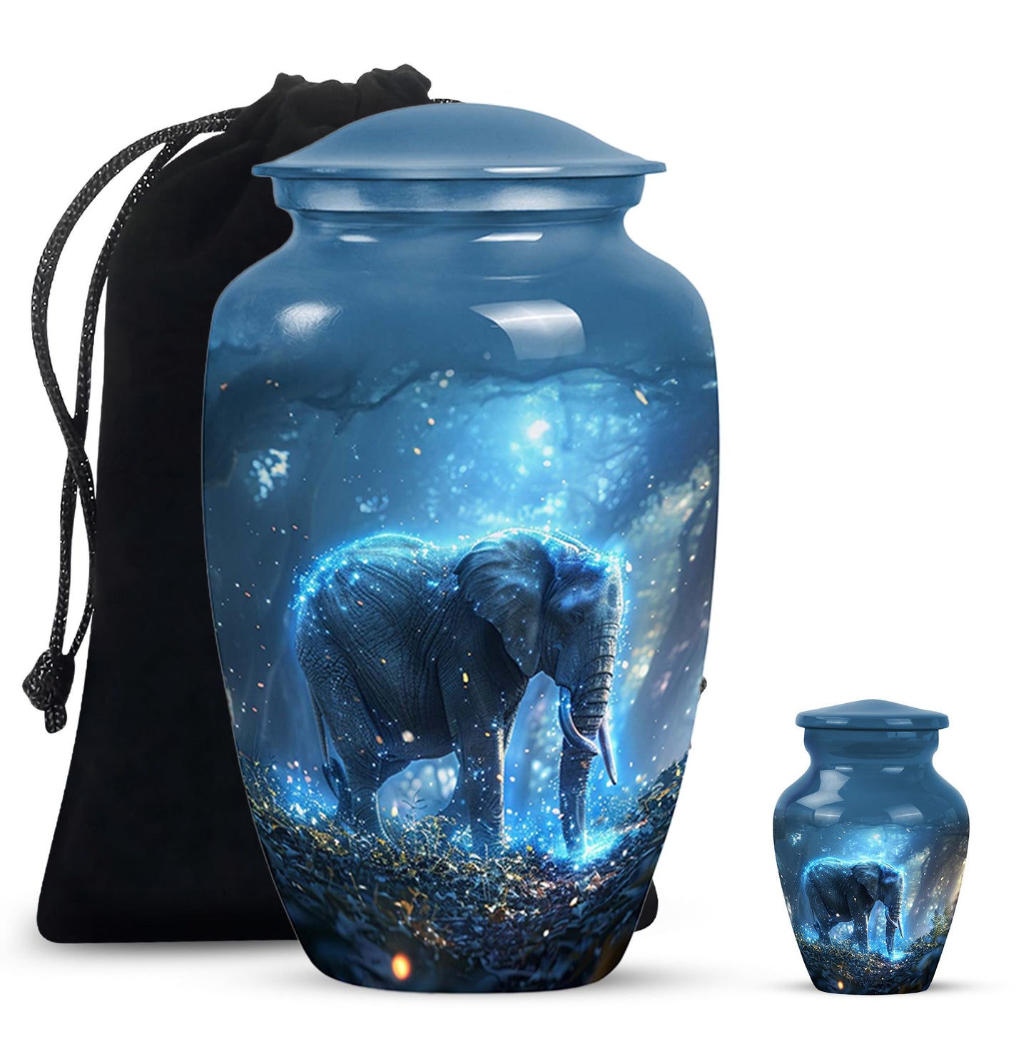 Blue Personalized Elephant Cremation Urn for Men & Women - 10-inch, 200 cu in - Yatskia