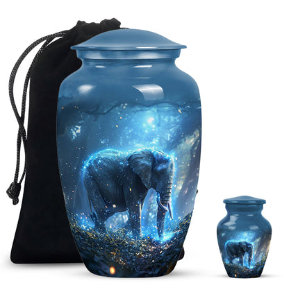 Blue Personalized Elephant Cremation Urn for Men & Women - 10-inch, 200 cu in - Yatskia