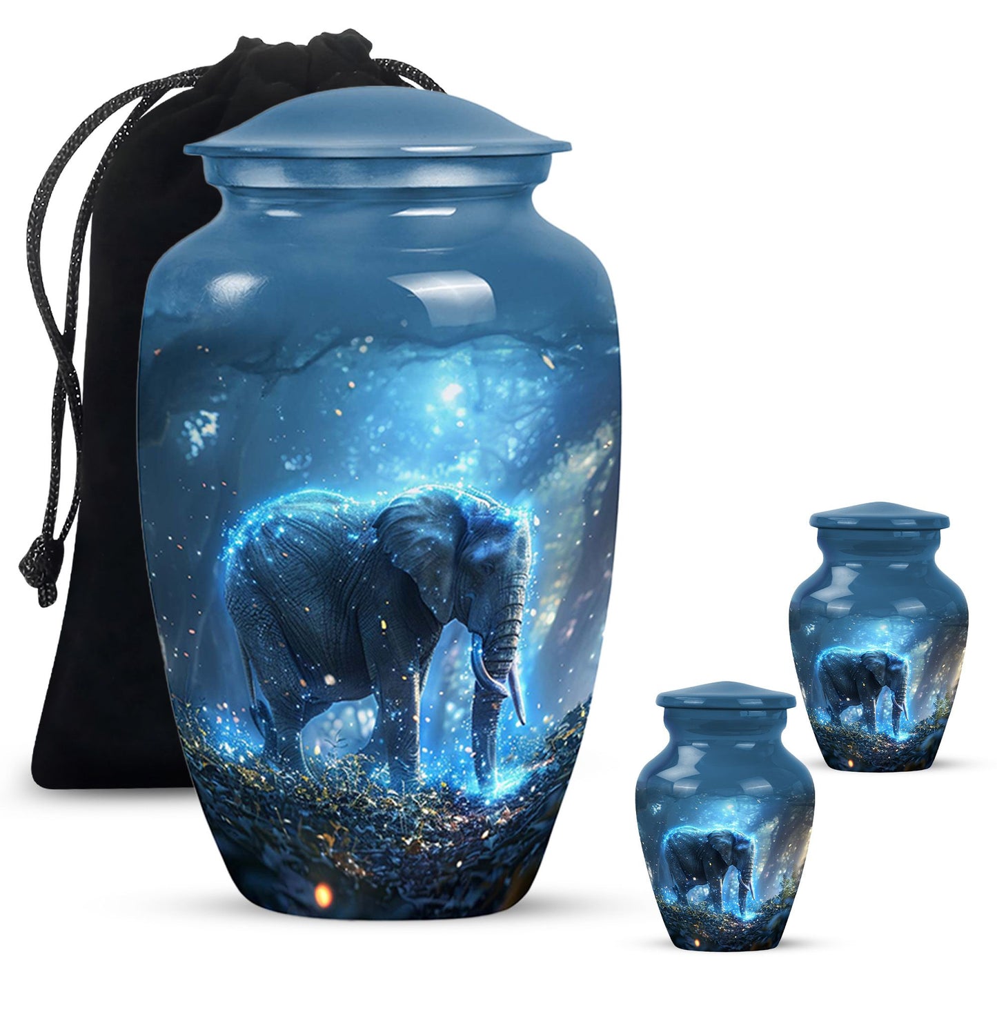 Blue Personalized Elephant Cremation Urn for Men & Women - 10-inch, 200 cu in - Yatskia