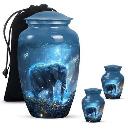 Blue Personalized Elephant Cremation Urn for Men & Women - 10-inch, 200 cu in - Yatskia