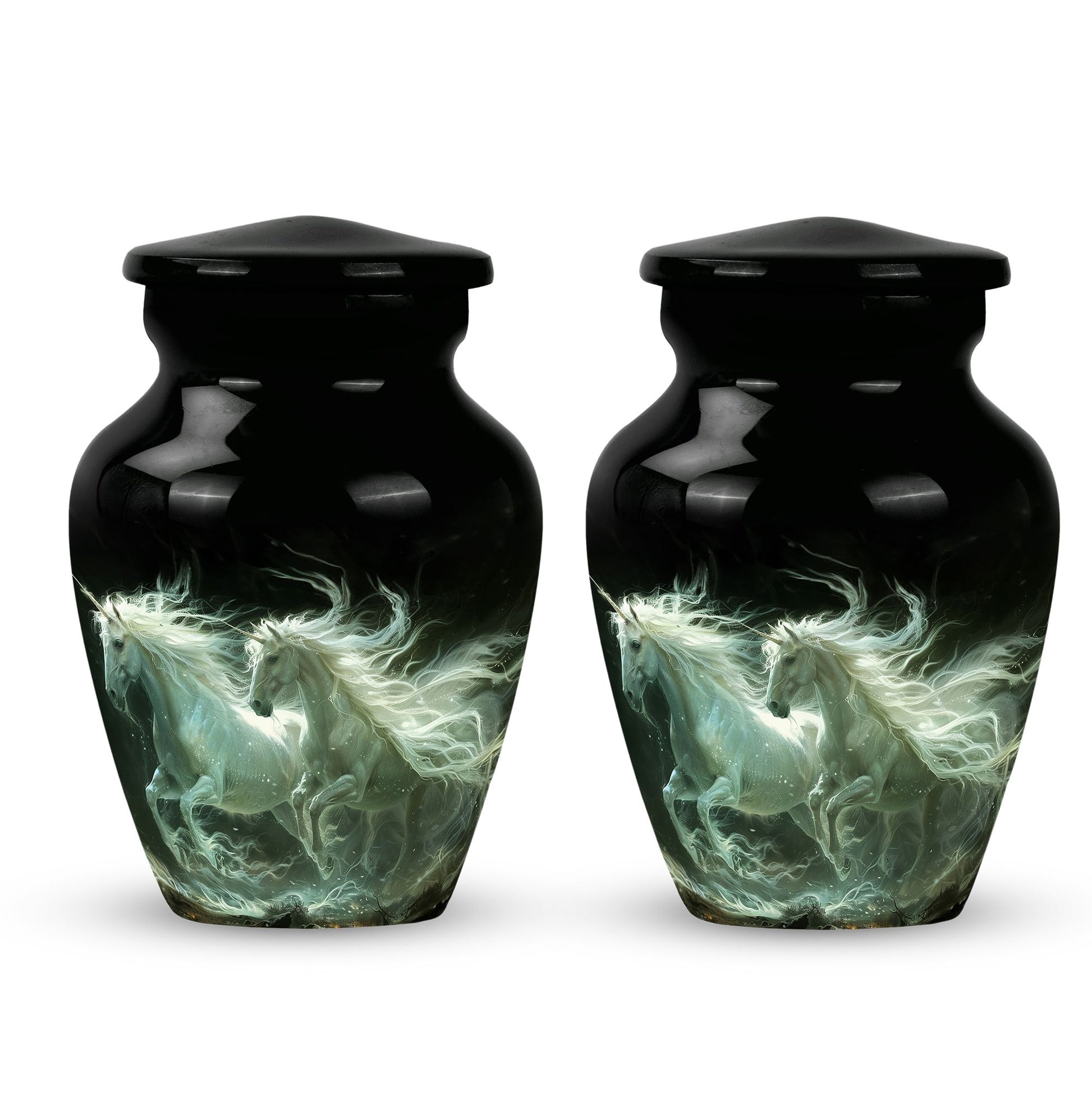 White Unicorn Black Urn - Cremation Urns For Adult Ashes Women
