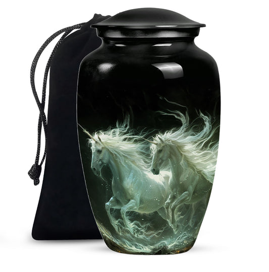White Unicorn Black Urn - Cremation Urns For Adult Ashes Women