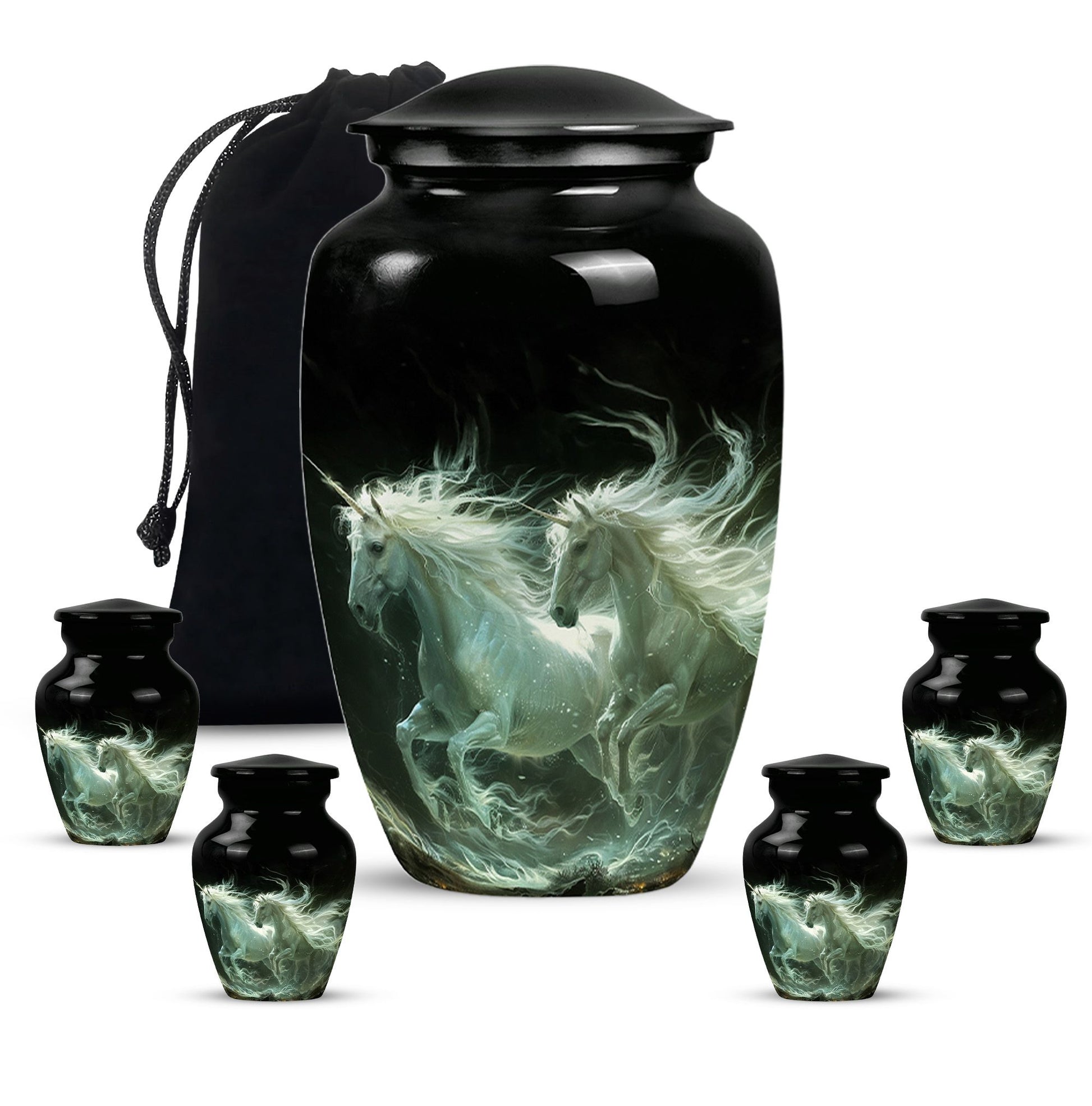 White Unicorn Black Urn - Cremation Urns For Adult Ashes Women