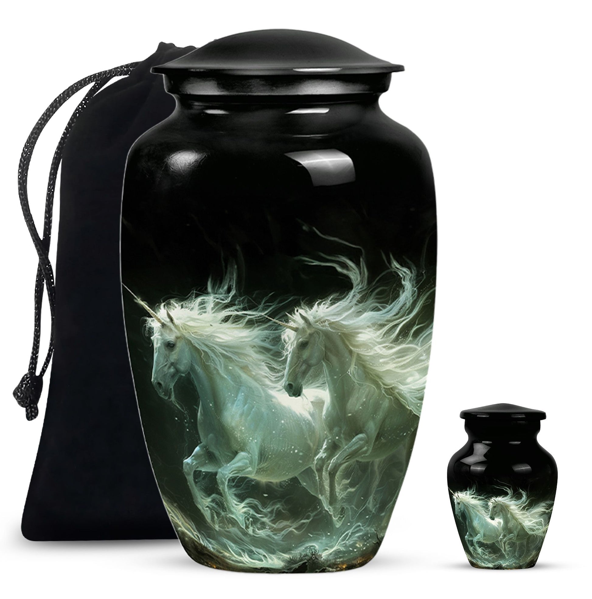 White Unicorn Black Urn - Cremation Urns For Adult Ashes Women