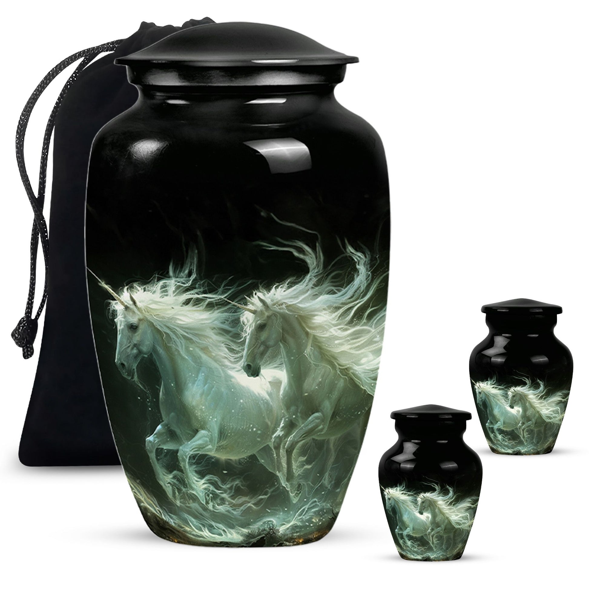 White Unicorn Black Urn - Cremation Urns For Adult Ashes Women