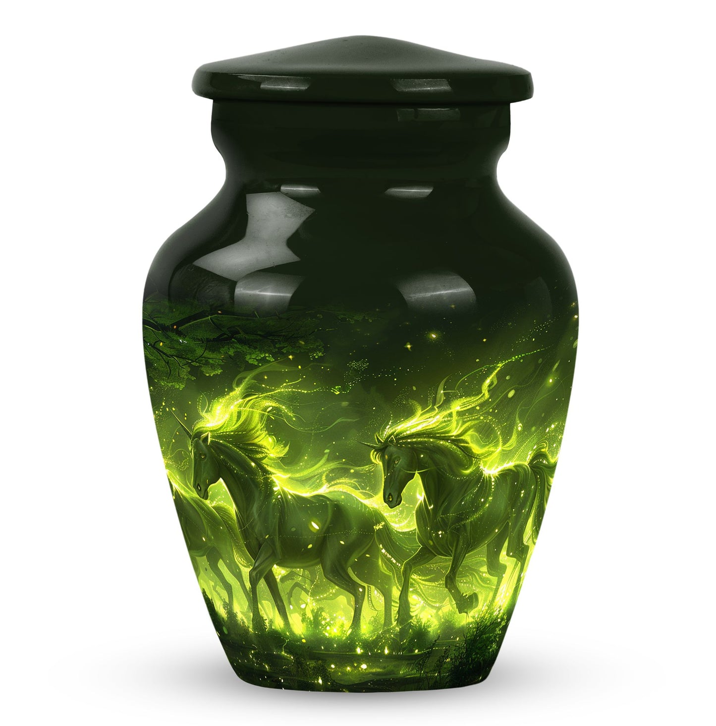 Green Personalized Unicorn Cremation Urn for Women - 10-inch, 200 cu in - Yatskia