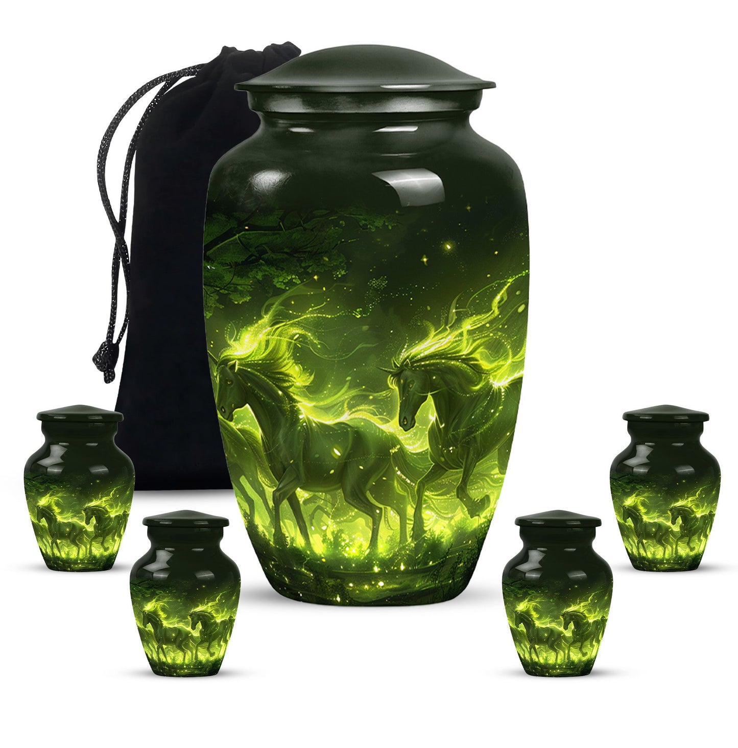 Green Personalized Unicorn Cremation Urn for Women - 10-inch, 200 cu in - Yatskia