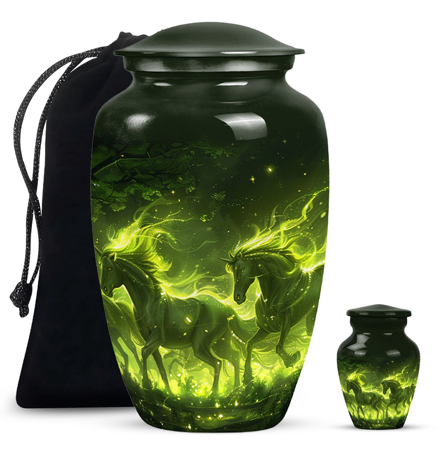 Green Personalized Unicorn Cremation Urn for Women - 10-inch, 200 cu in - Yatskia