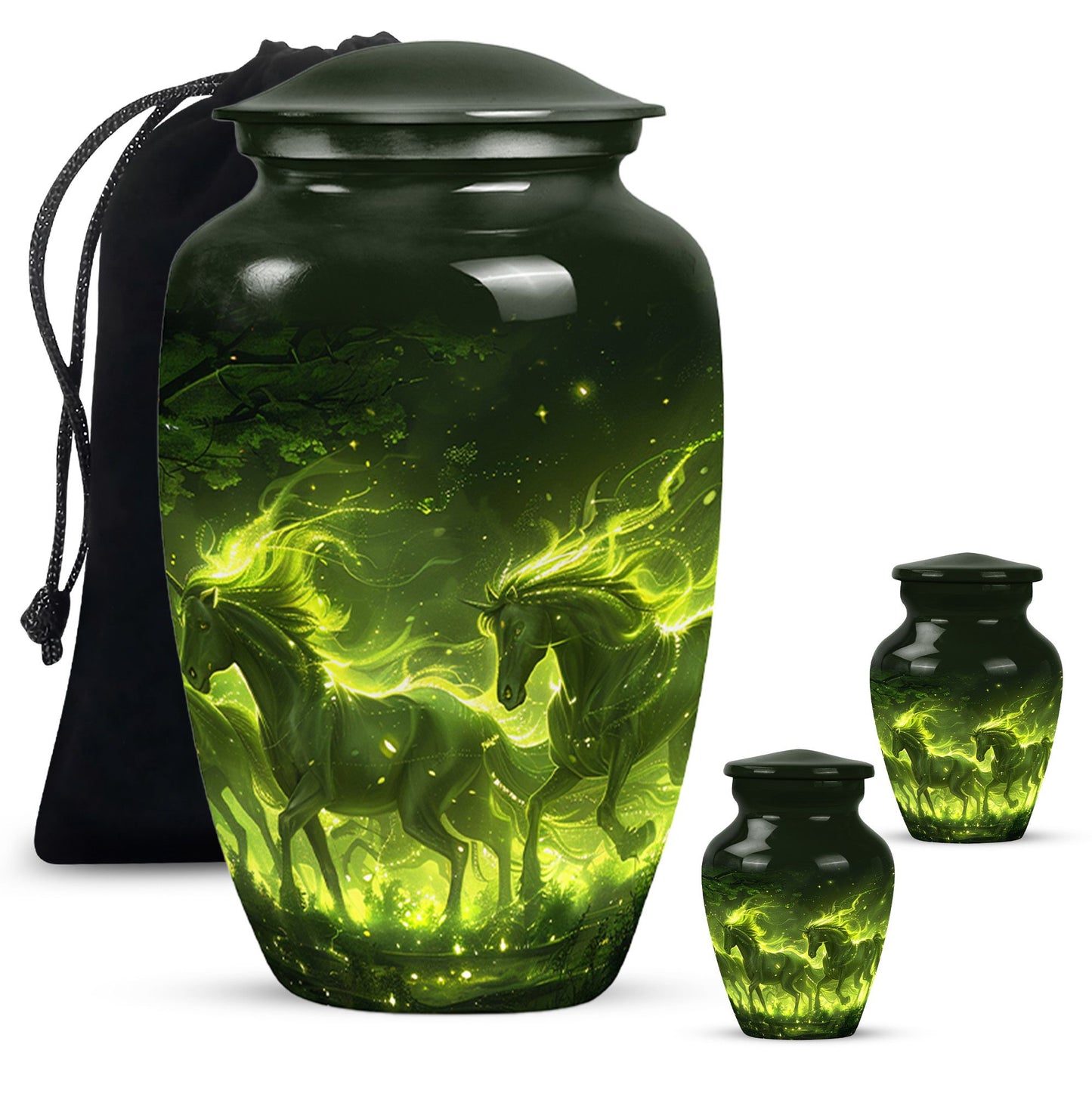 Green Personalized Unicorn Cremation Urn for Women - 10-inch, 200 cu in - Yatskia