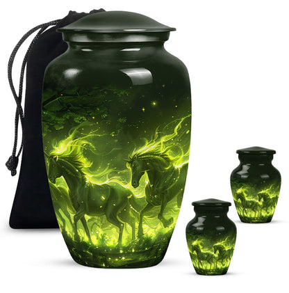 Green Personalized Unicorn Cremation Urn for Women - 10-inch, 200 cu in - Yatskia