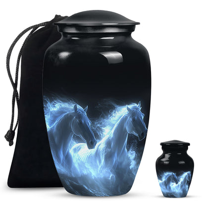 White Personalized Horse Cremation Urn for Human Ashes - 10-inch, 200 cu in - Yatskia