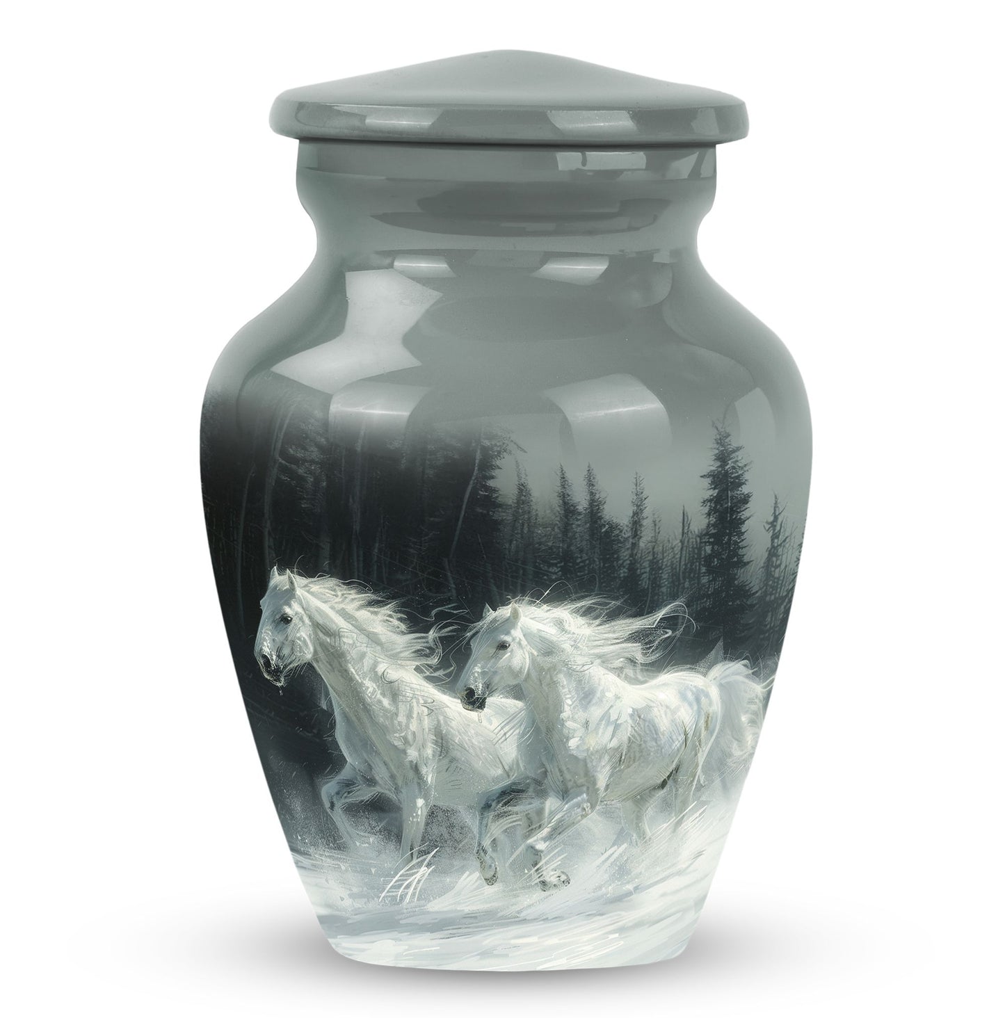 White Personalized Horse Cremation Urn for Human Ashes - 10-inch, 200 cu in - Yatskia