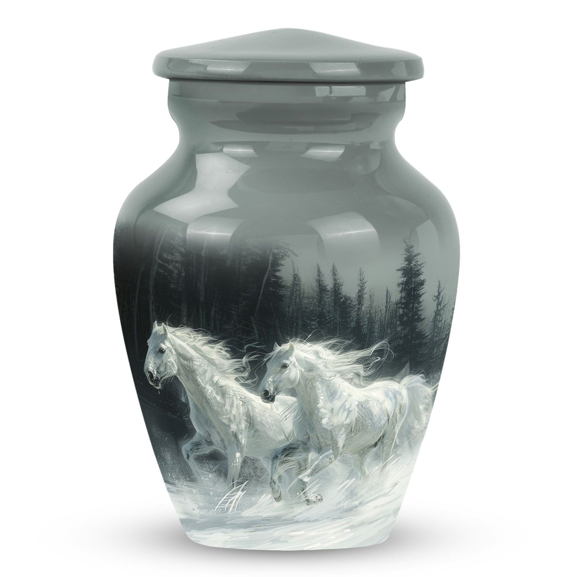 White Horse & Snow Urn - Urns For Human Ashes Adult Large