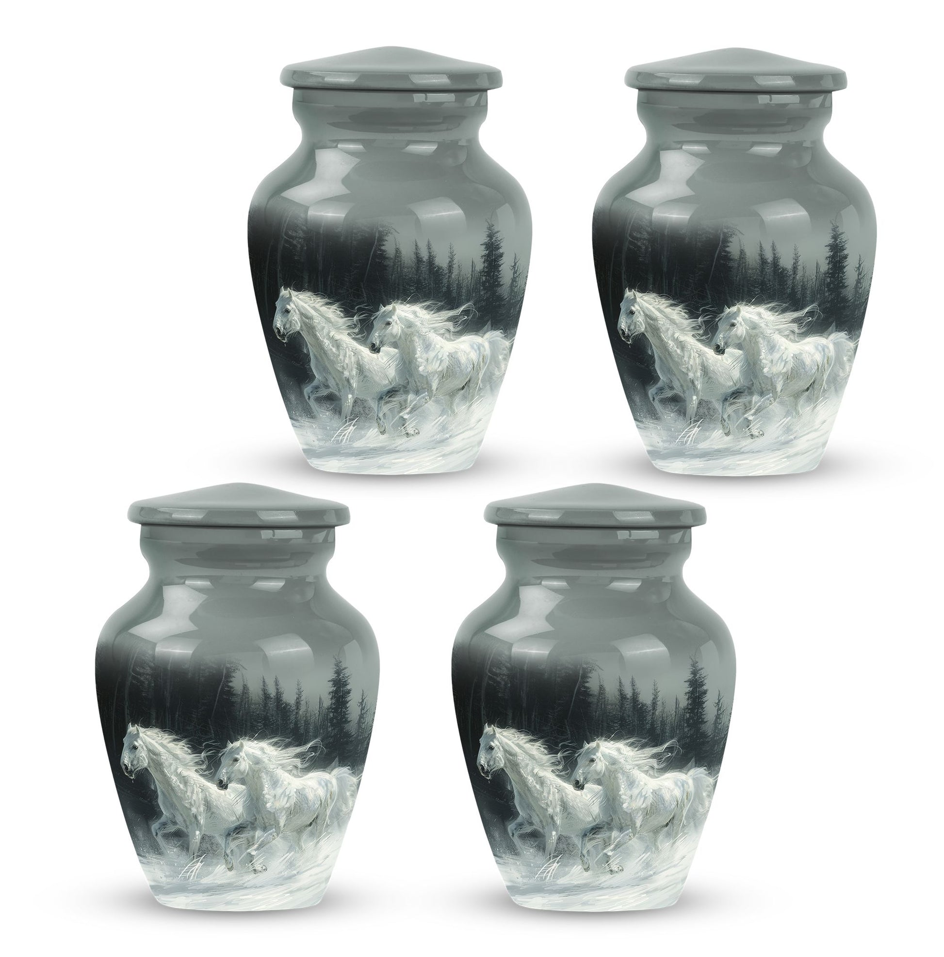 White Horse & Snow Urn - Urns For Human Ashes Adult Large