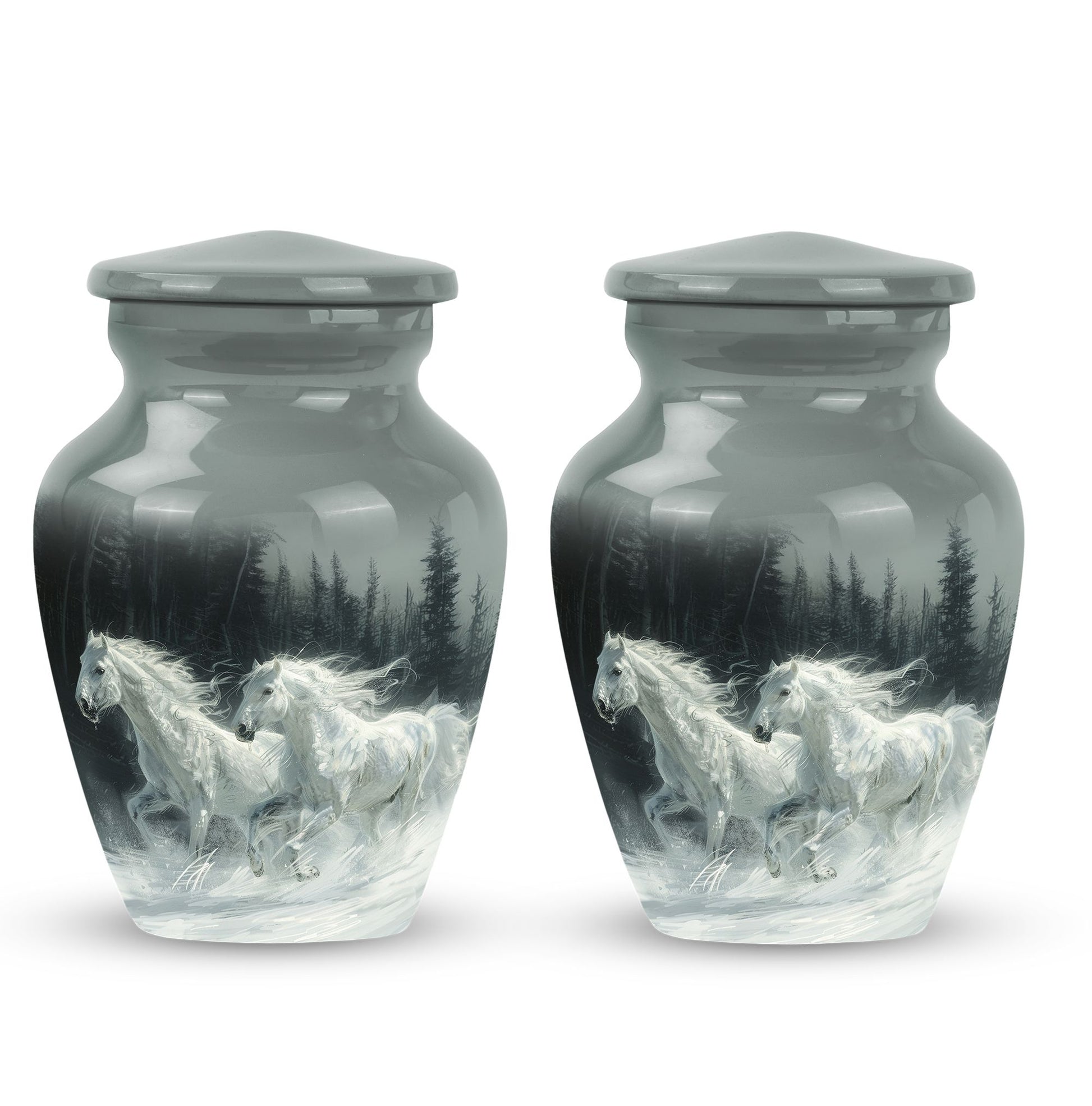 White Horse & Snow Urn - Urns For Human Ashes Adult Large