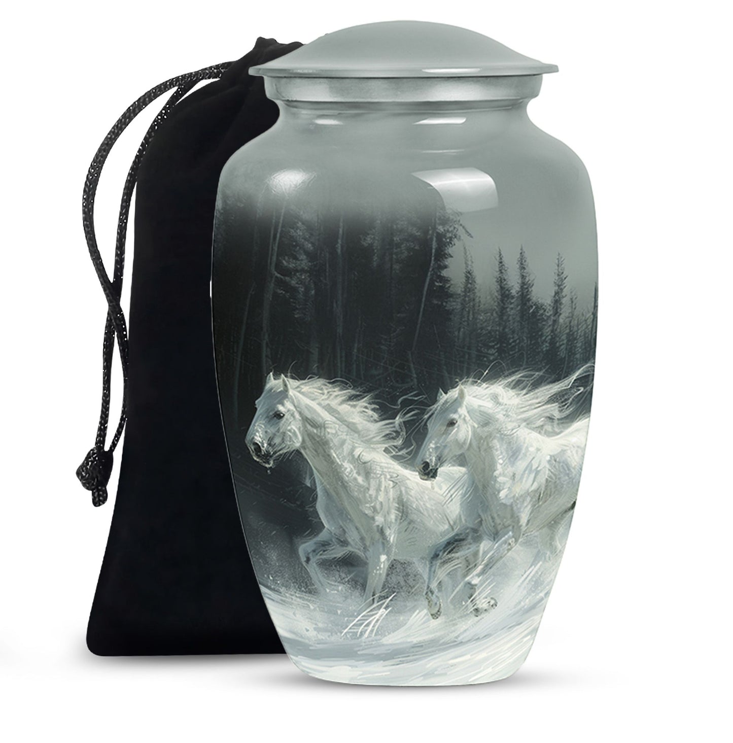 White Personalized Horse Cremation Urn for Human Ashes - 10-inch, 200 cu in - Yatskia