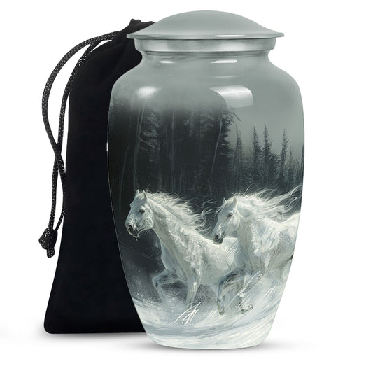 White Horse & Snow Urn - Urns For Human Ashes Adult Large