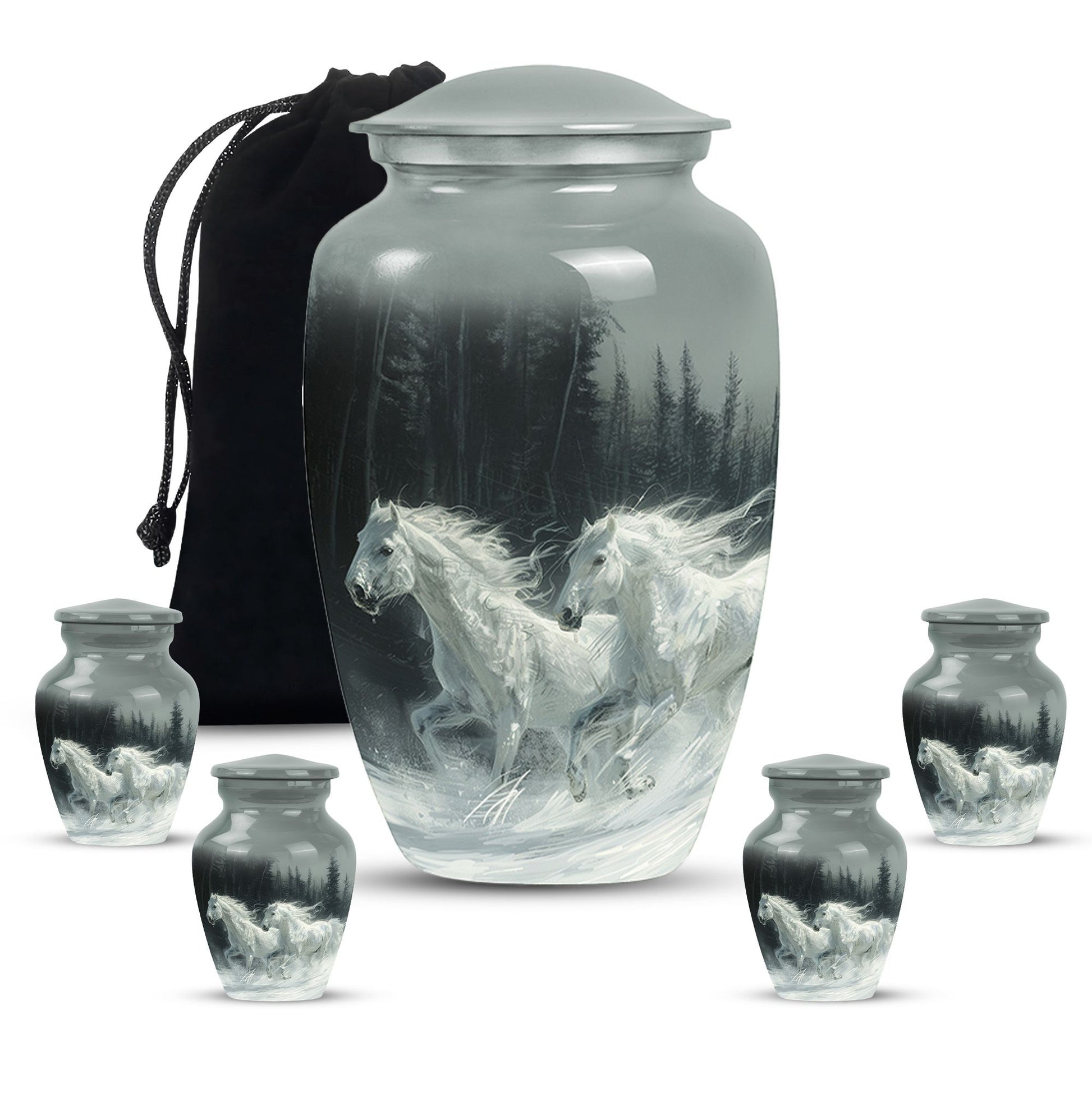 White Horse & Snow Urn - Urns For Human Ashes Adult Large