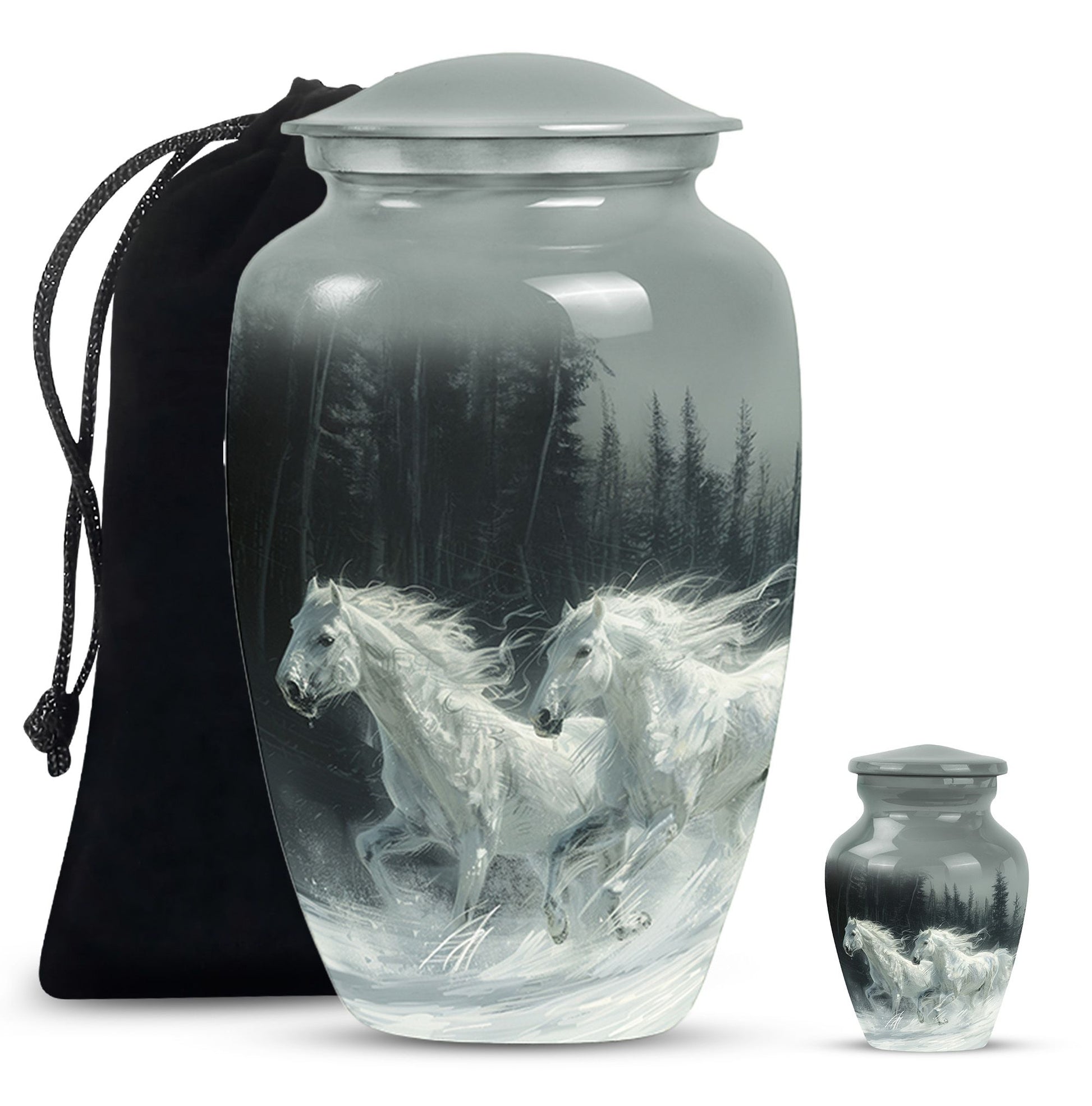 White Horse & Snow Urn - Urns For Human Ashes Adult Large