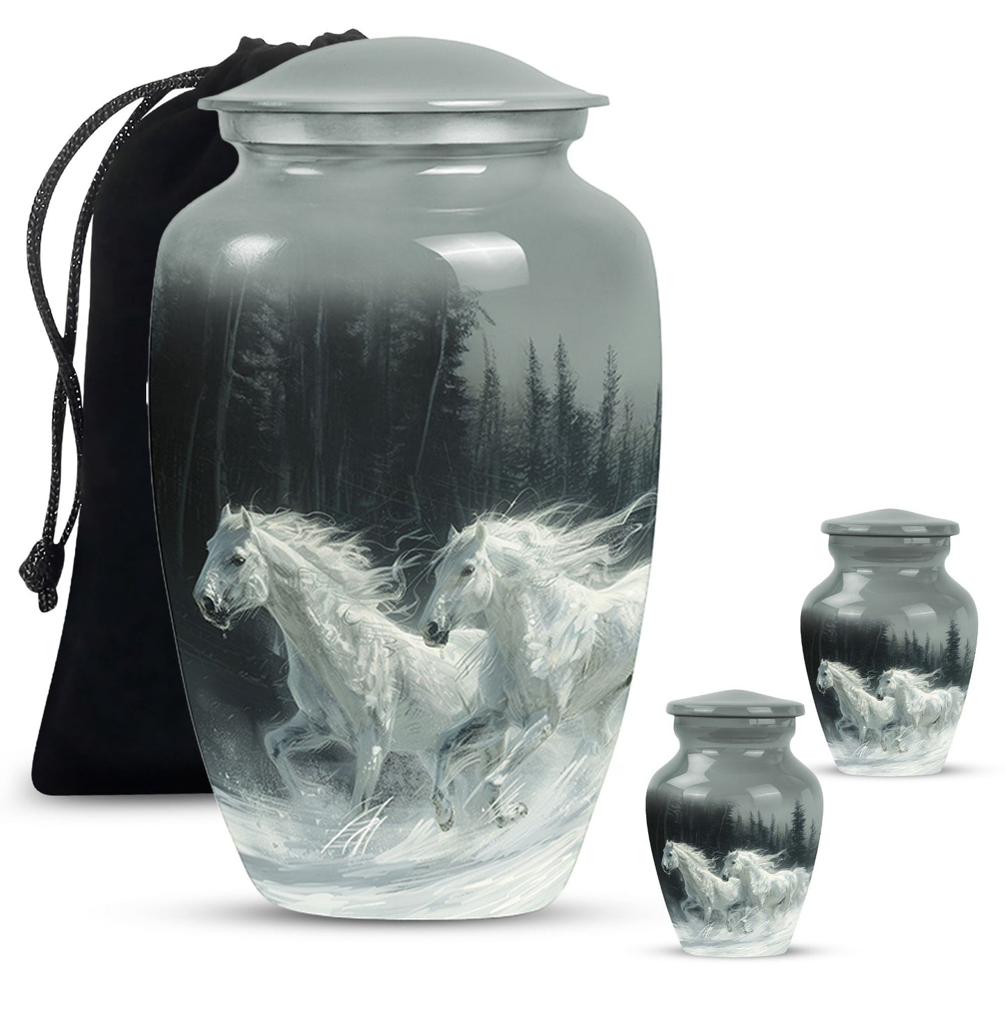 White Personalized Horse Cremation Urn for Human Ashes - 10-inch, 200 cu in - Yatskia