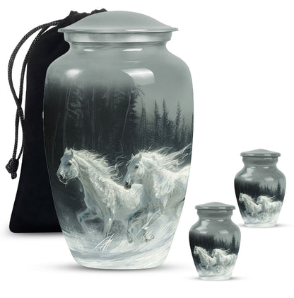 White Personalized Horse Cremation Urn for Human Ashes - 10-inch, 200 cu in - Yatskia