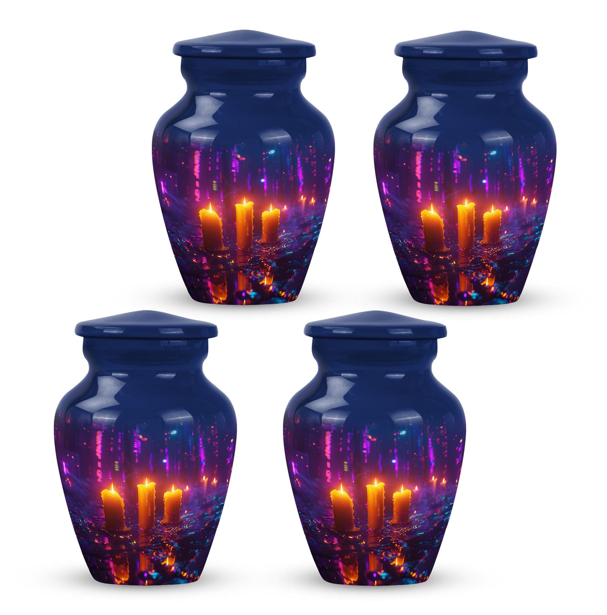 Neon City Memorial Urn For Females - Glowing Candles Cremation Urn