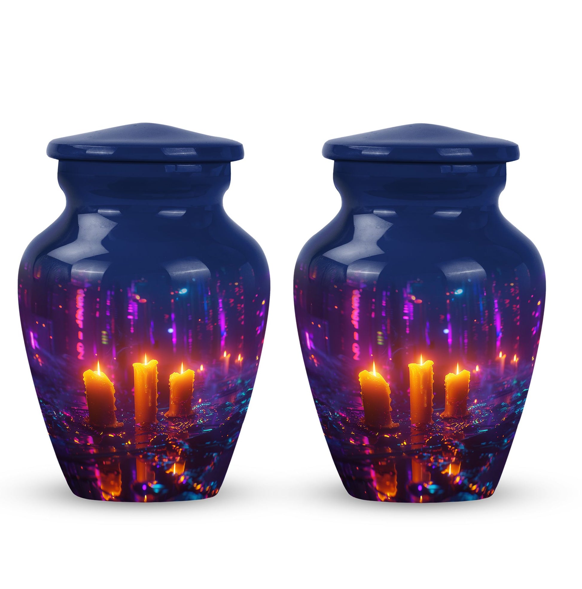 Neon City Memorial Urn For Females - Glowing Candles Cremation Urn