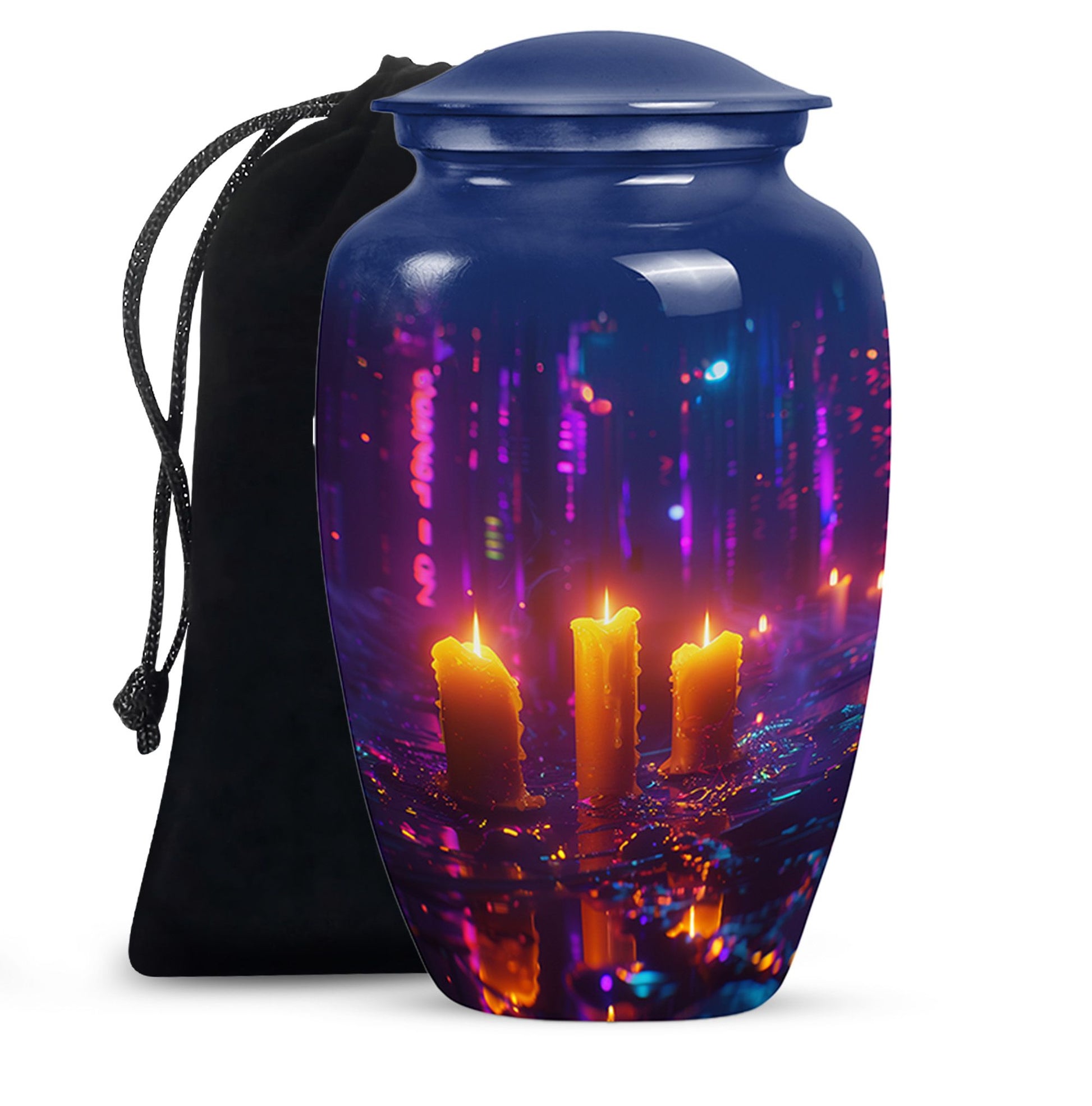 Neon City Memorial Urn For Females - Glowing Candles Cremation Urn