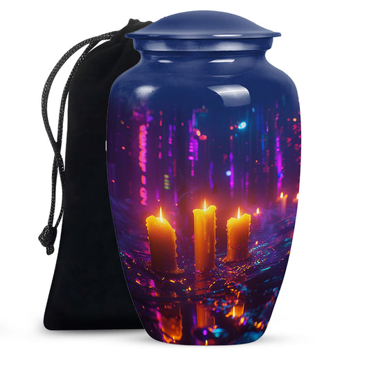 Neon City Memorial Urn For Females - Glowing Candles Cremation Urn