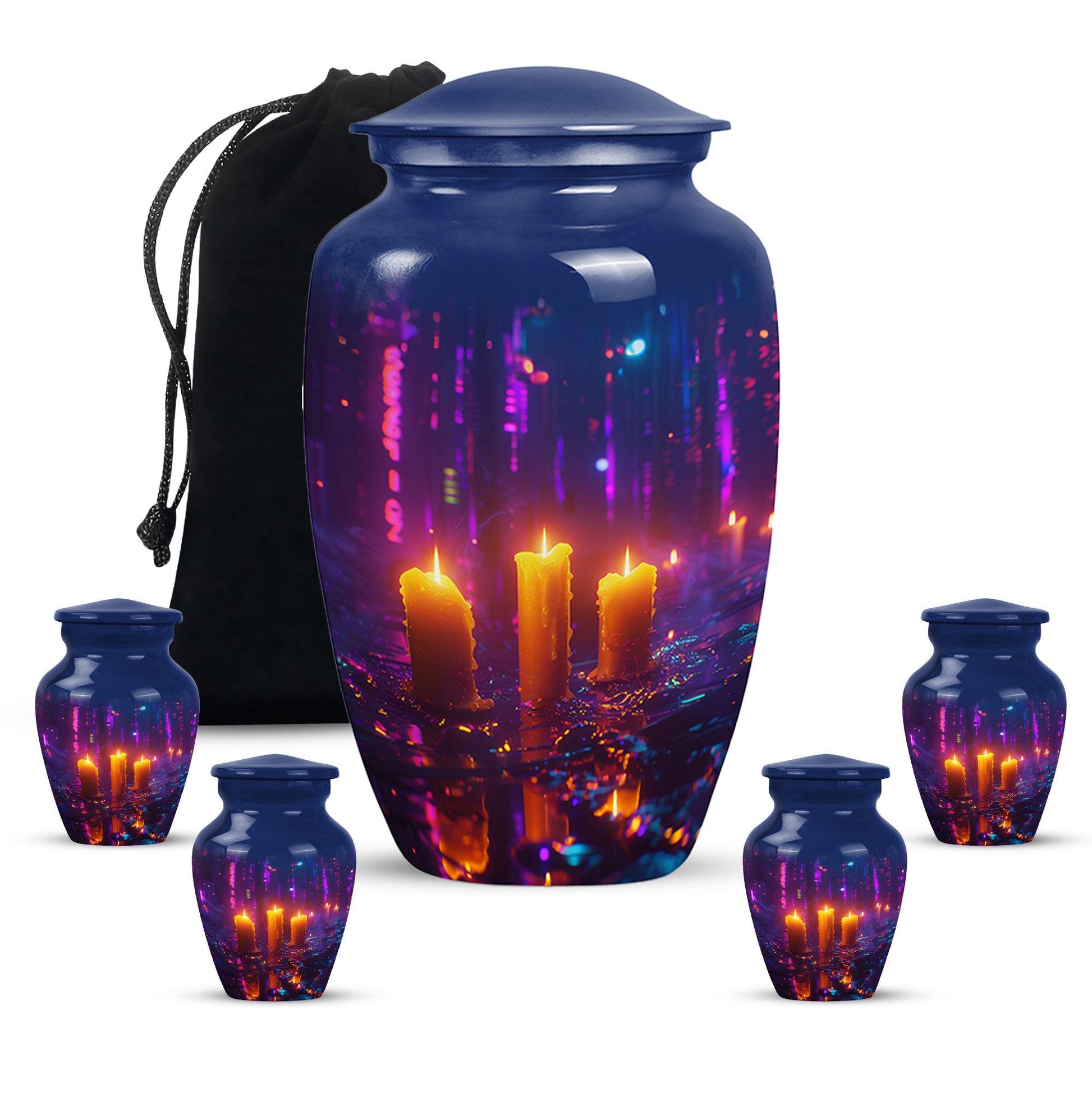 Neon City Memorial Urn For Females - Glowing Candles Cremation Urn