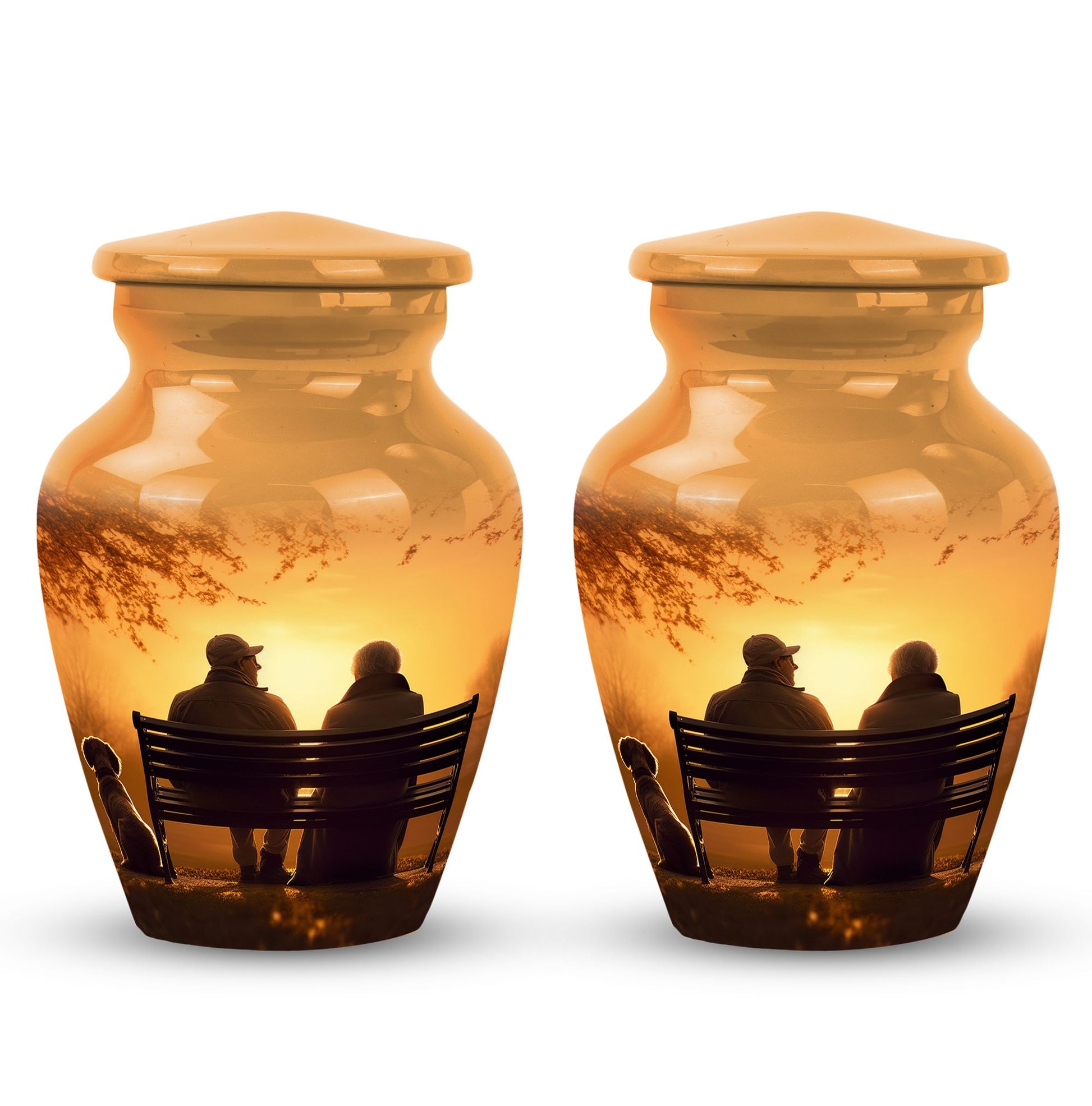 Old Couple On A Bench - Couple Urn For Memorial Ashes Cremation