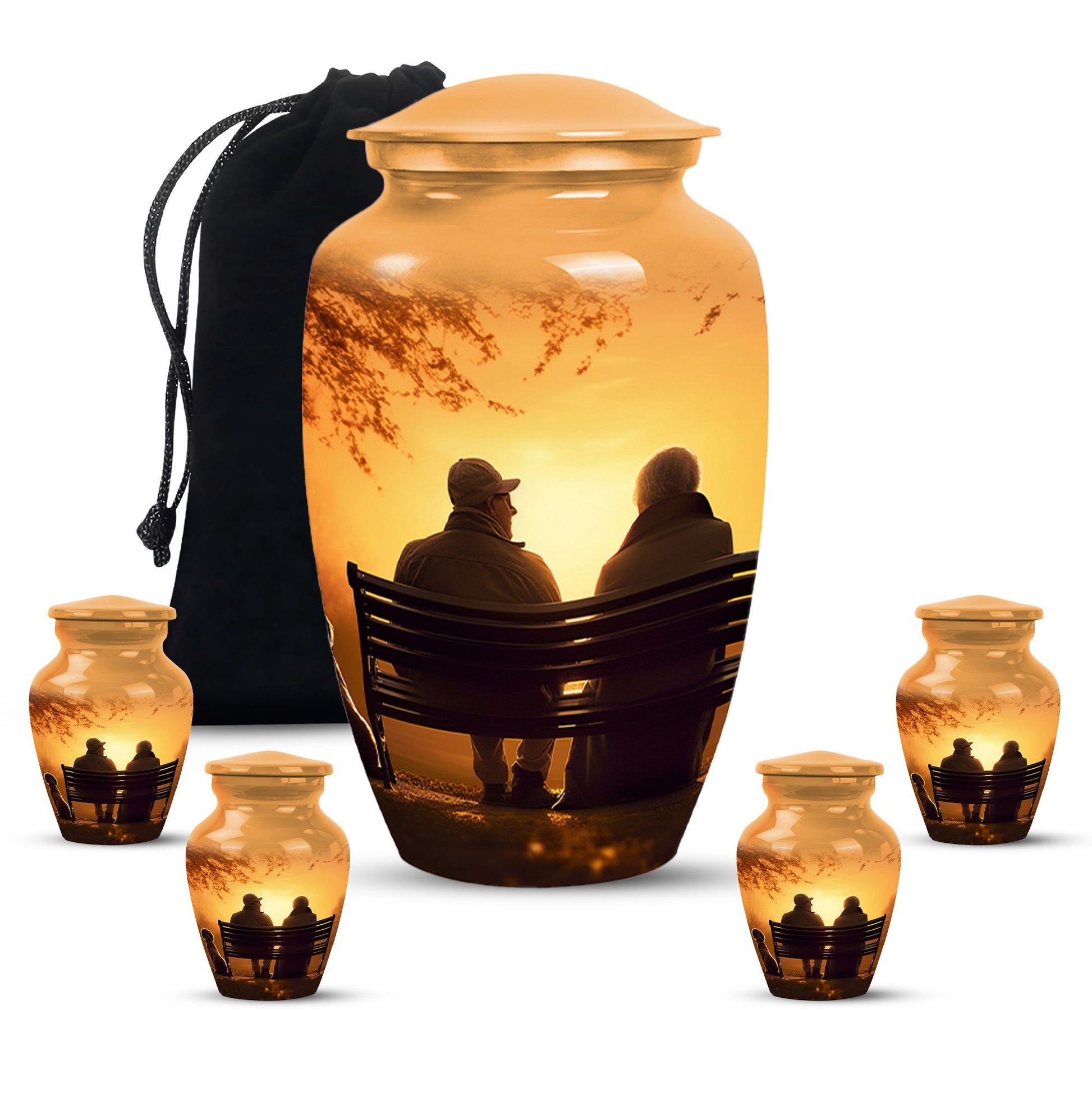 Old Couple On A Bench - Couple Urn For Memorial Ashes Cremation