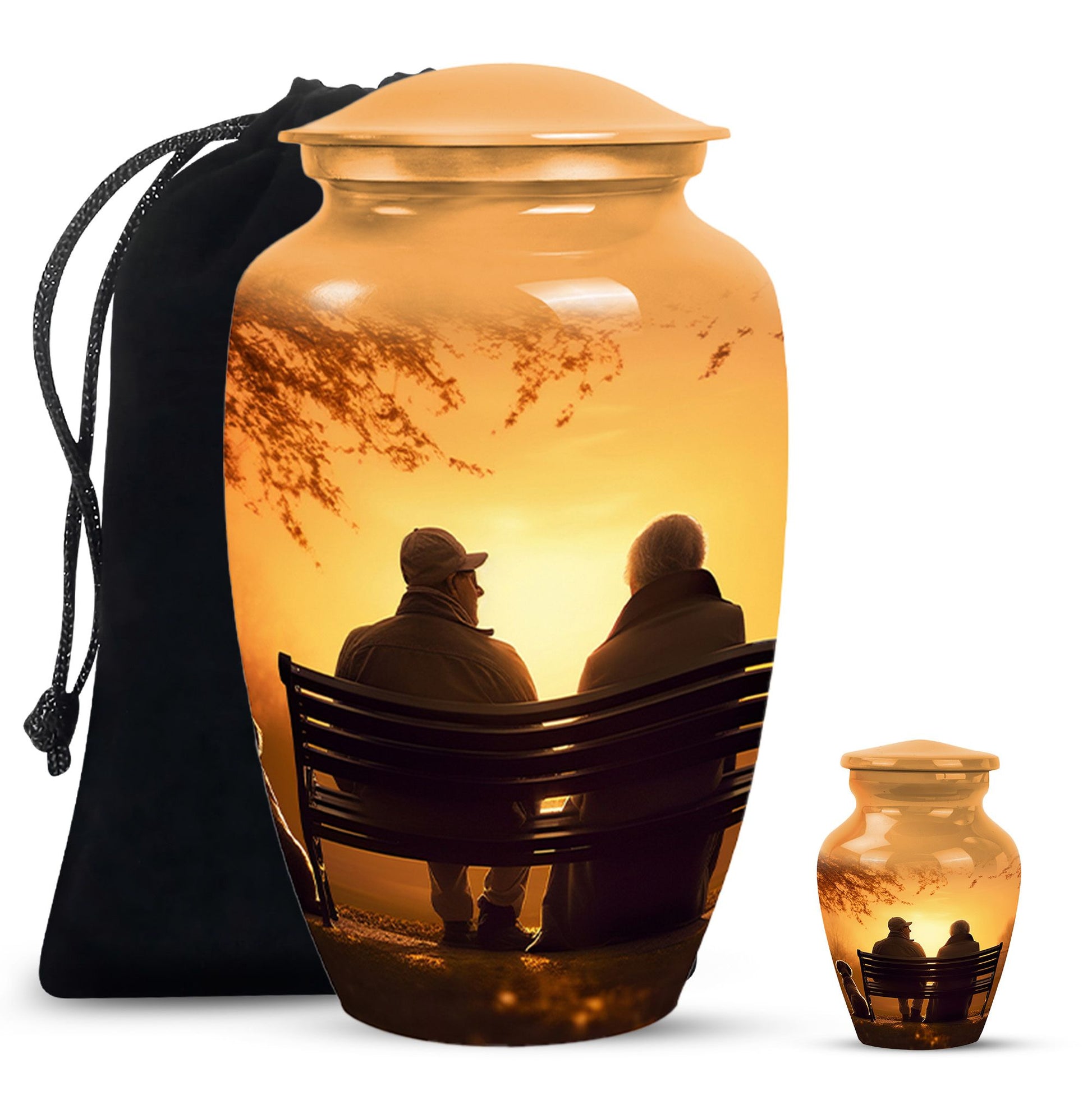 Old Couple On A Bench - Couple Urn For Memorial Ashes Cremation