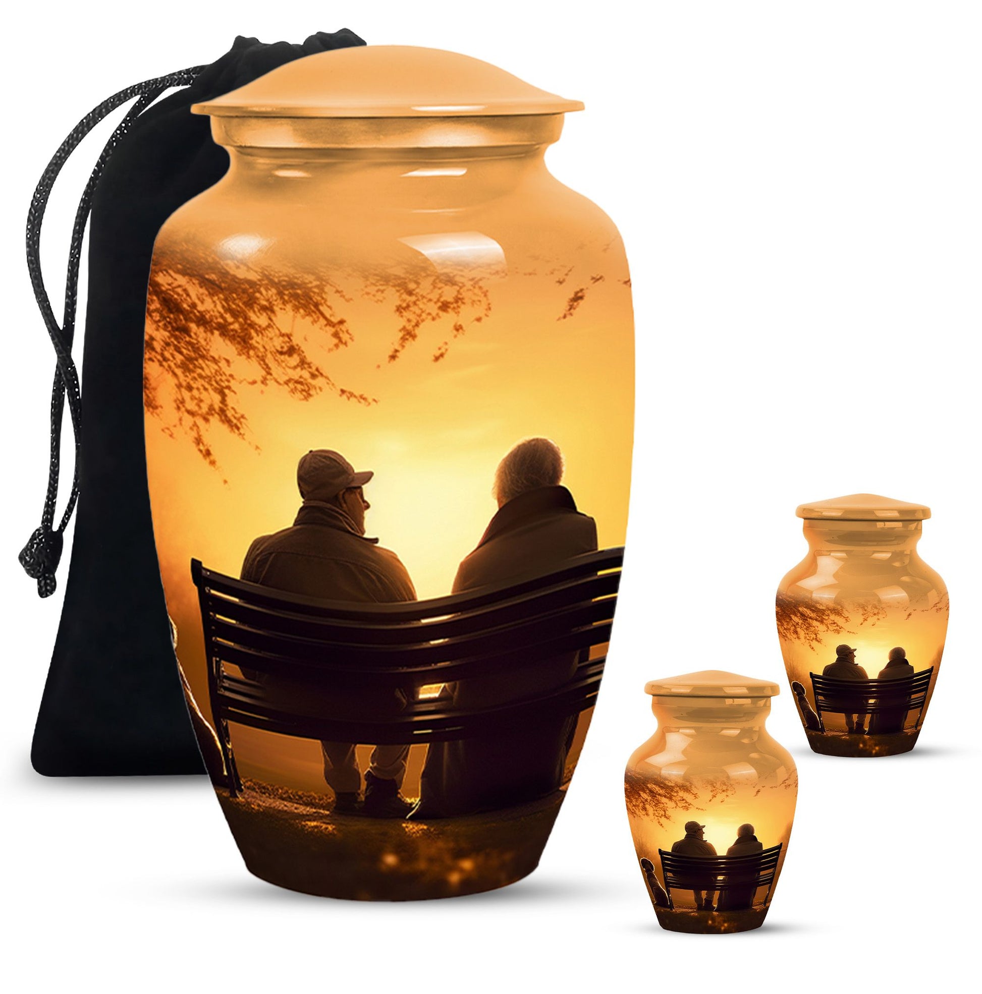 Old Couple On A Bench - Couple Urn For Memorial Ashes Cremation