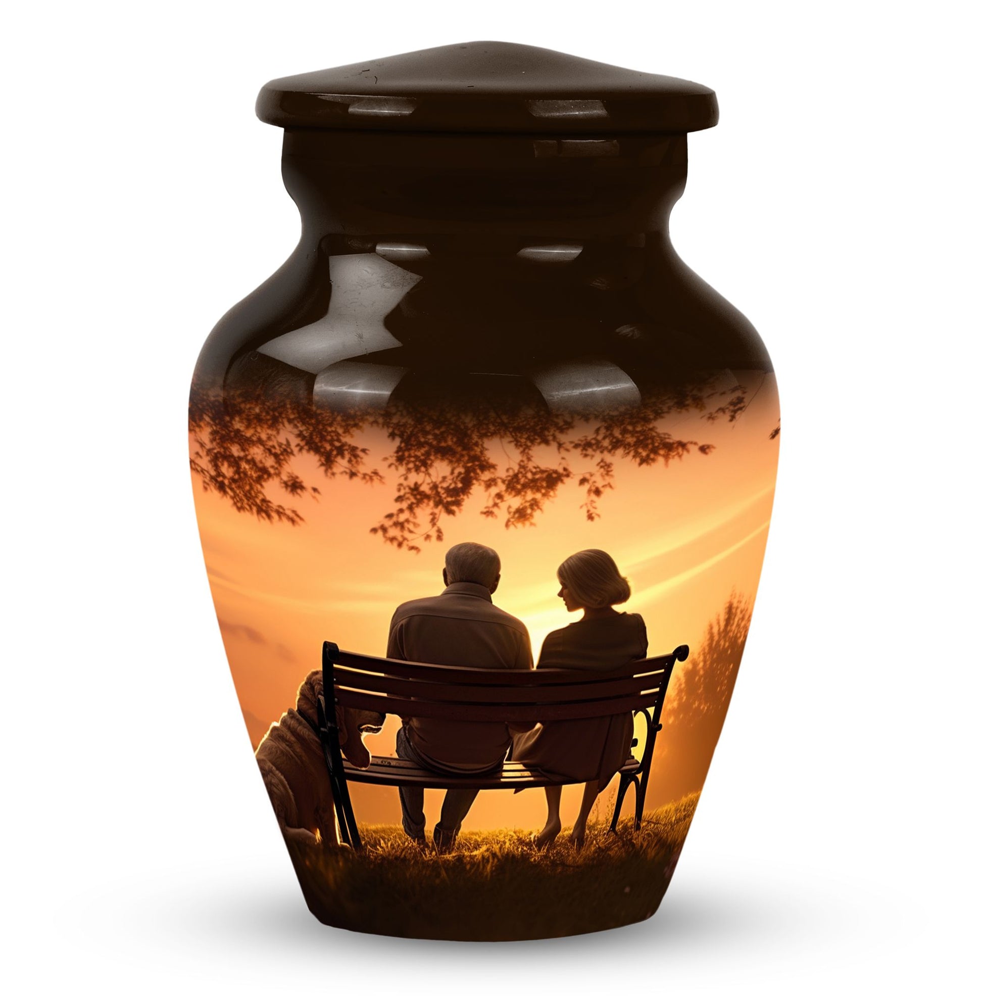 Old Couple Sitting On A Bench - Elderly Urn Memorial For Grandparents
