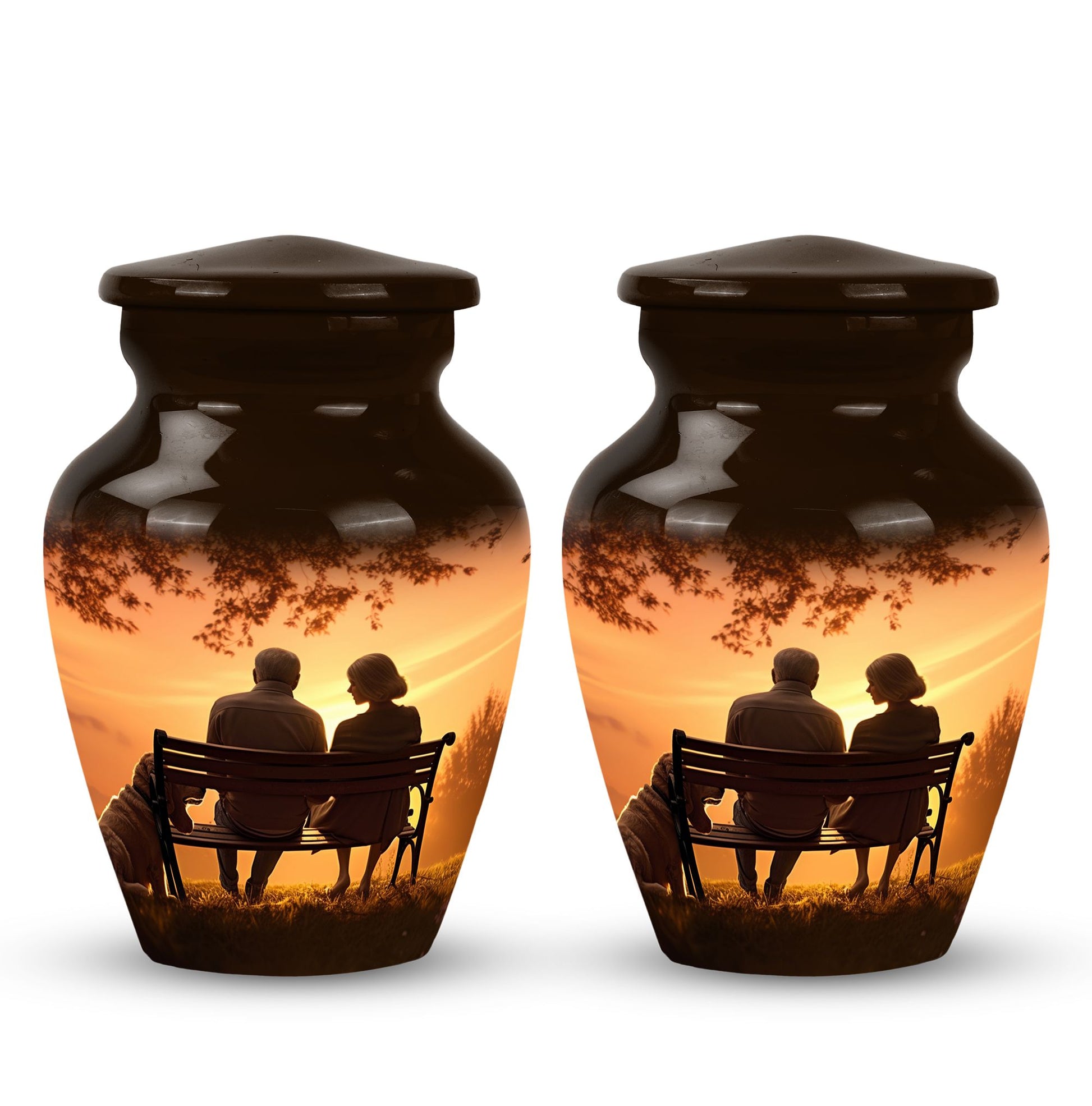 Old Couple Sitting On A Bench - Elderly Urn Memorial For Grandparents