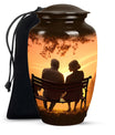 Old Couple Sitting On A Bench - Elderly Urn Memorial For Grandparents